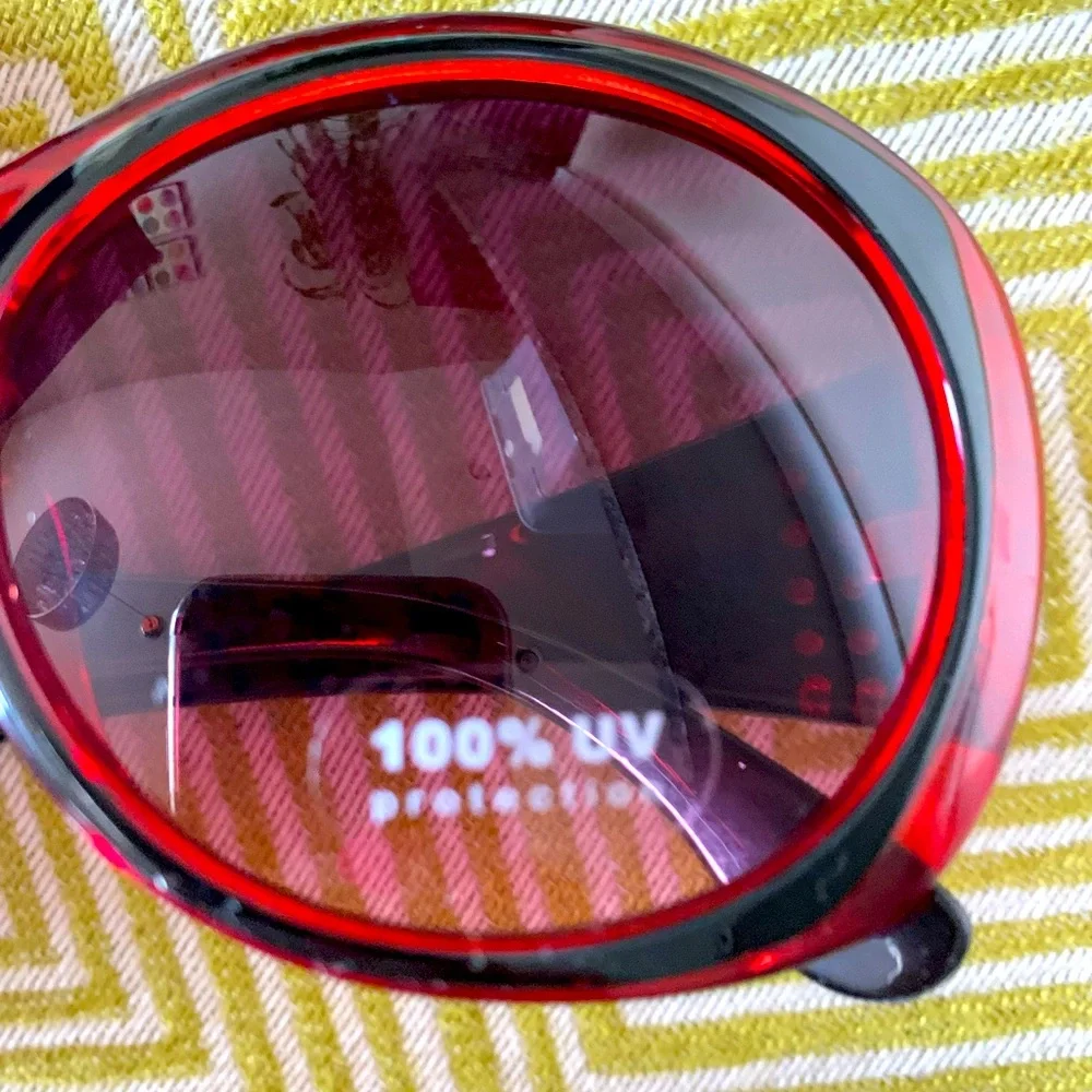 Oversized Women’s Sunglasses Red 100% UV Protection Rhinestone  Black Lens